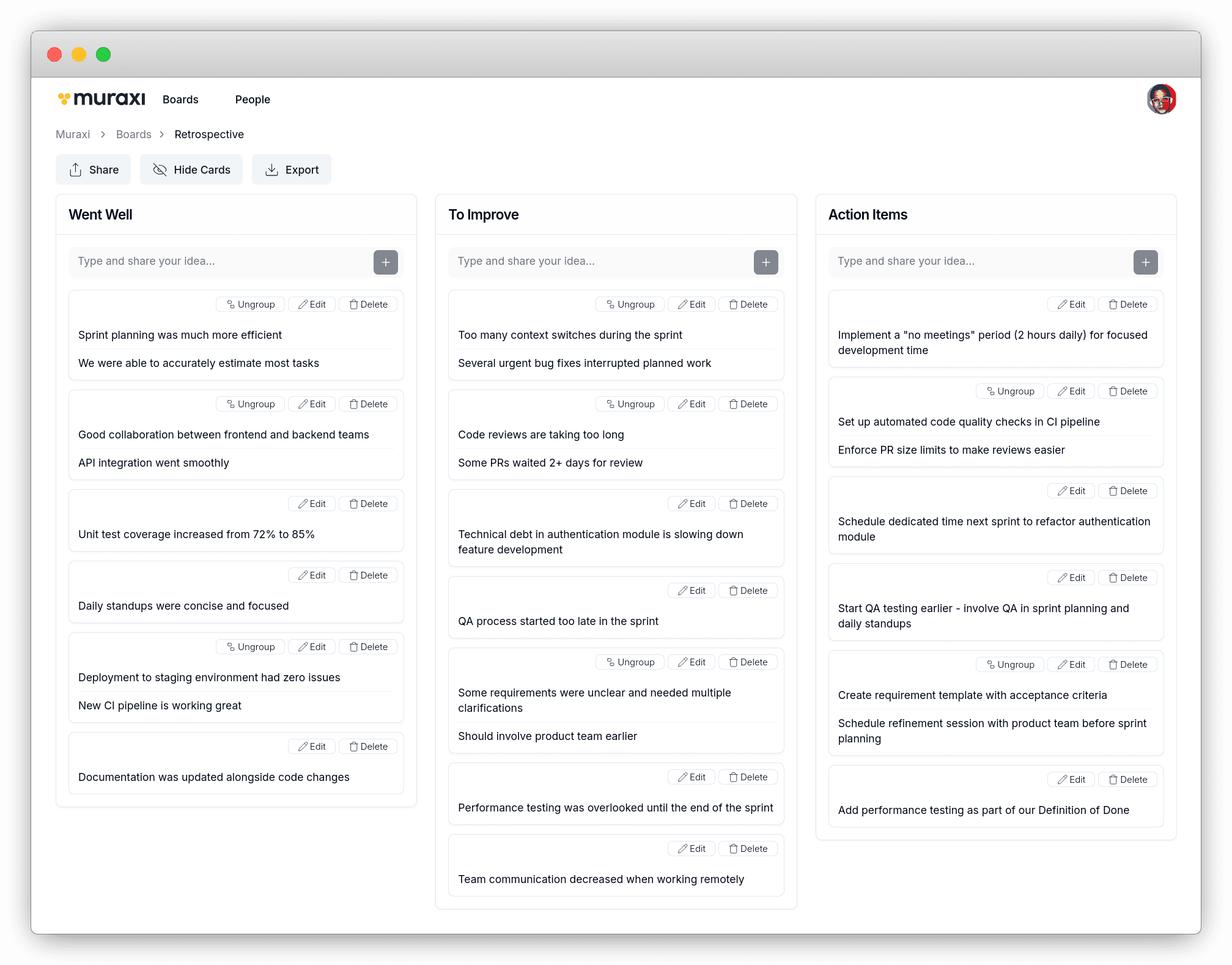Retrospective Board Interface